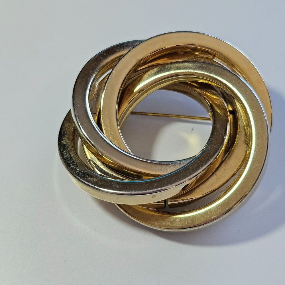 Vintage gold tone circles brooch chunky